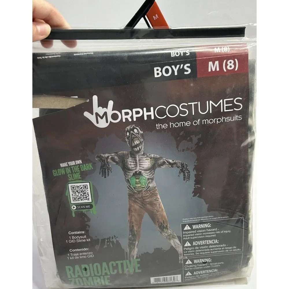 RADIOACTIVE ZOMBIE Halloween Costume w/ Glow Slime Boys Medium (8) Morphcostumes